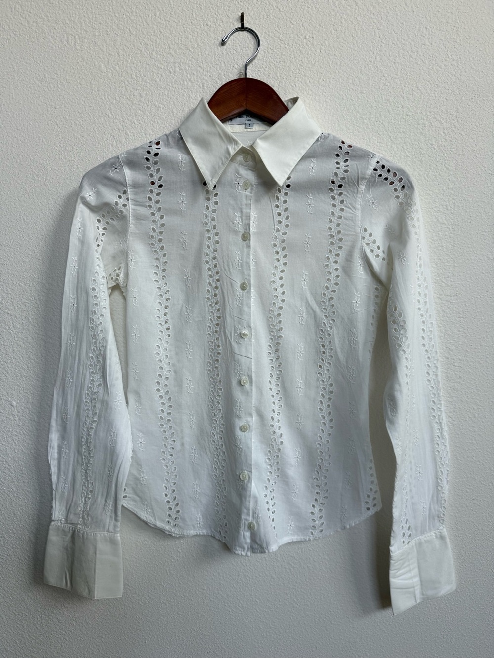 Anne Fontaine White Eyelet Button-Front Cotton Shirt